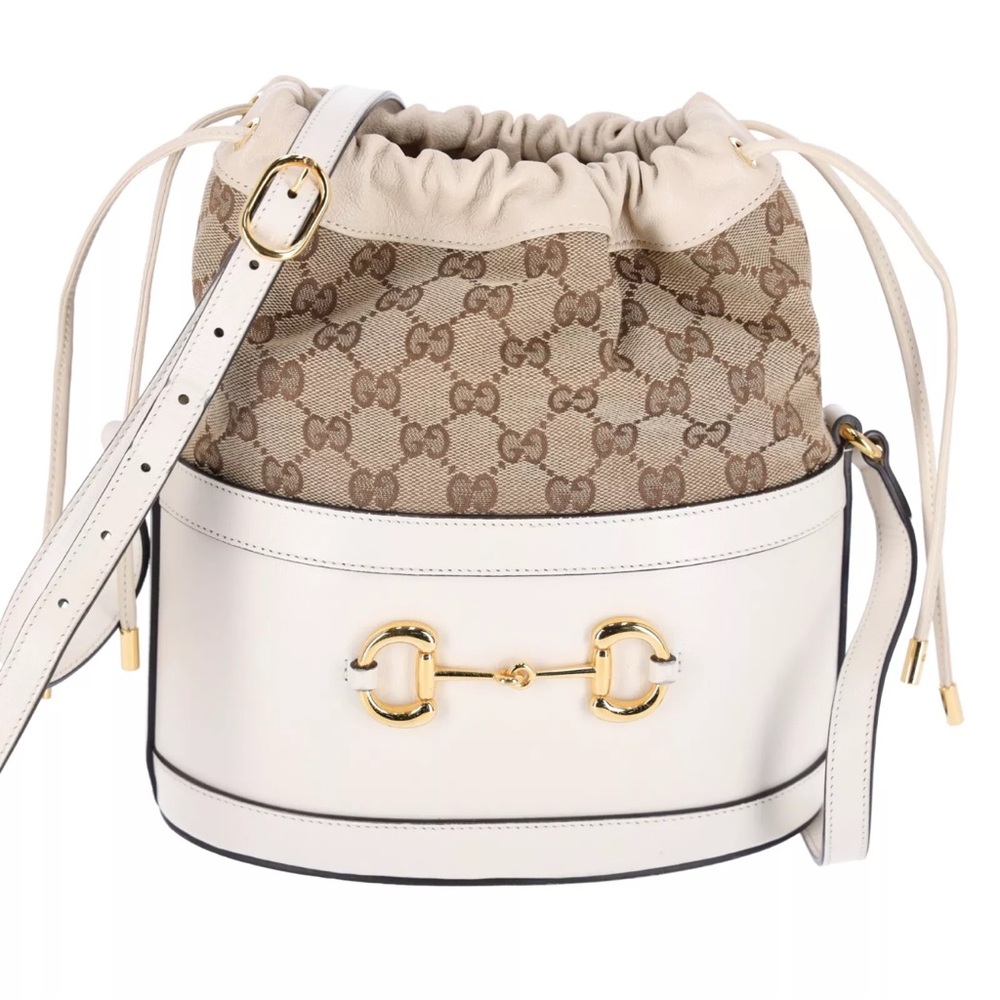 Gucci Horsebit 1955 Bucket Bag GG Canvas Leather Ivory Ebony - Picture 11 of 11